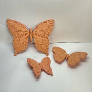 vintage syroco butterfly wall plaques pink peach color retro boho
